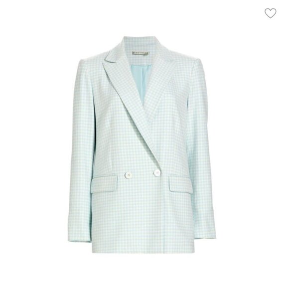 NWT $595 Alice and Olivia “Justin Gingham Woven Double-Breasted Blazer” - Picture 2 of 6